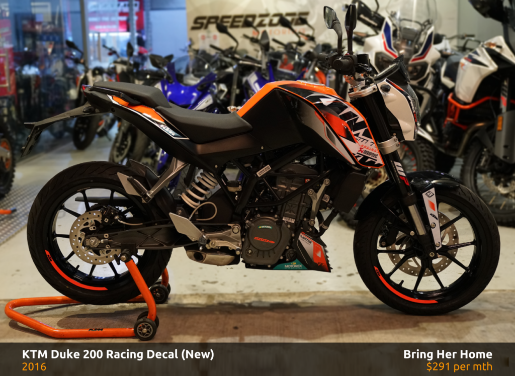 KTM Duke 200 Racing Decal Non ABS 2016 (New)