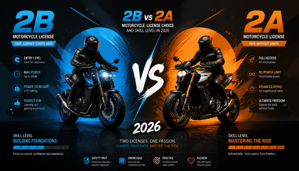 2B vs 2A Motorcycle: License Choice and Skill Level in 2026